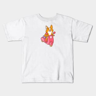 Corgi dog on scooter Kids T-Shirt